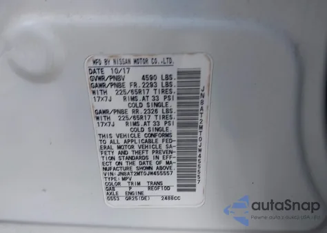 2018 Nissan Rogue Sv z USA, uszkodzony, nr VIN JN8AT2MT0JW455557